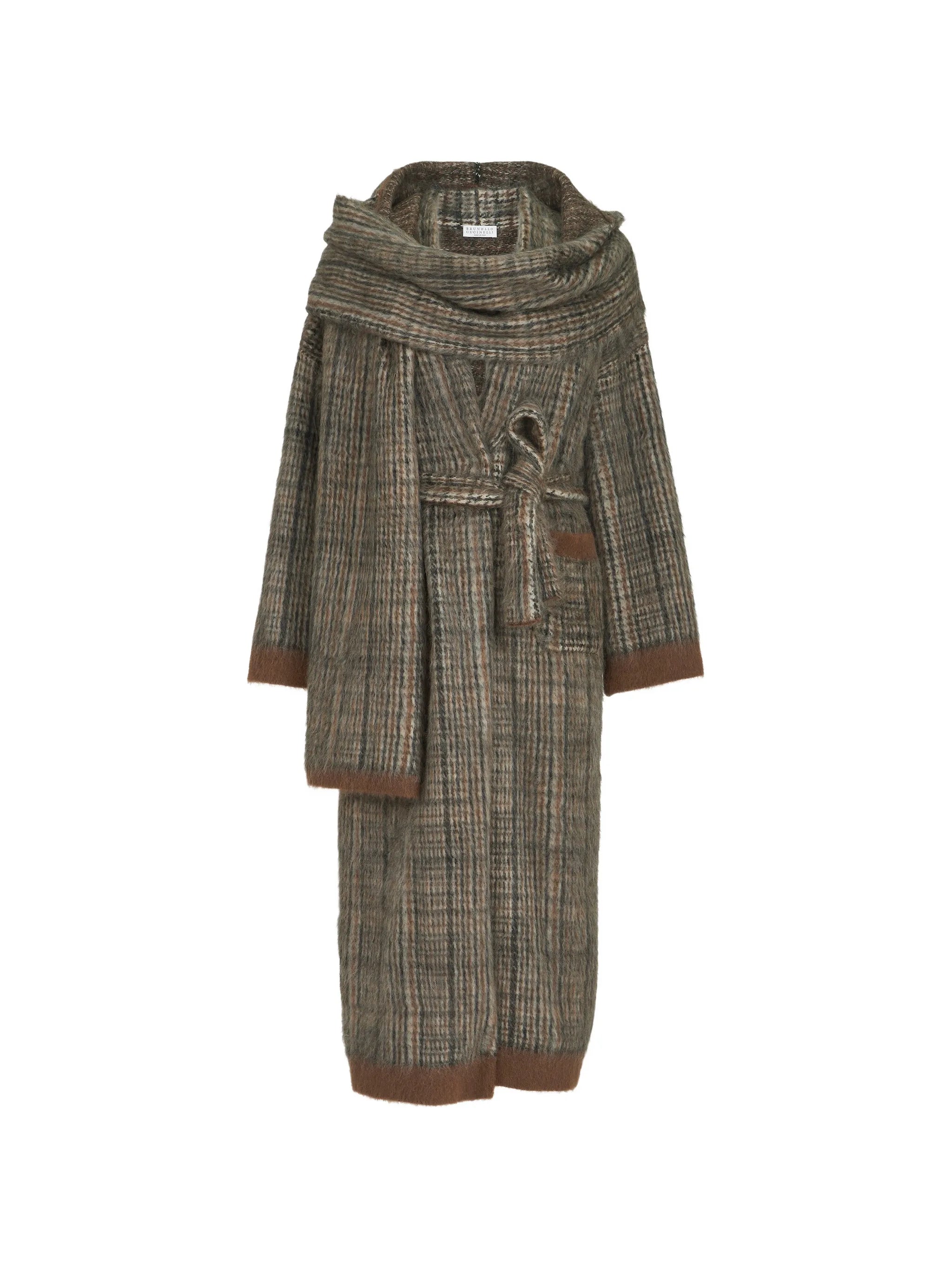Brunello Cucinelli Brunello Cucinelli Mohair And Wool Prince-of-Wales Double-knit Coat With Scarf