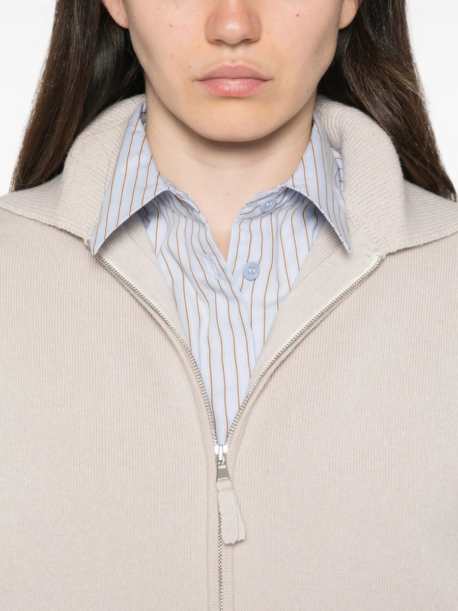 Allude Allude Zip-up Ribbed-trim Cardigan, view 2