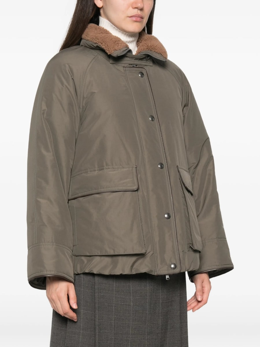 Brunello Cucinelli Brunello Cucinelli Shearling-collar Press-stud Jacket, view 4