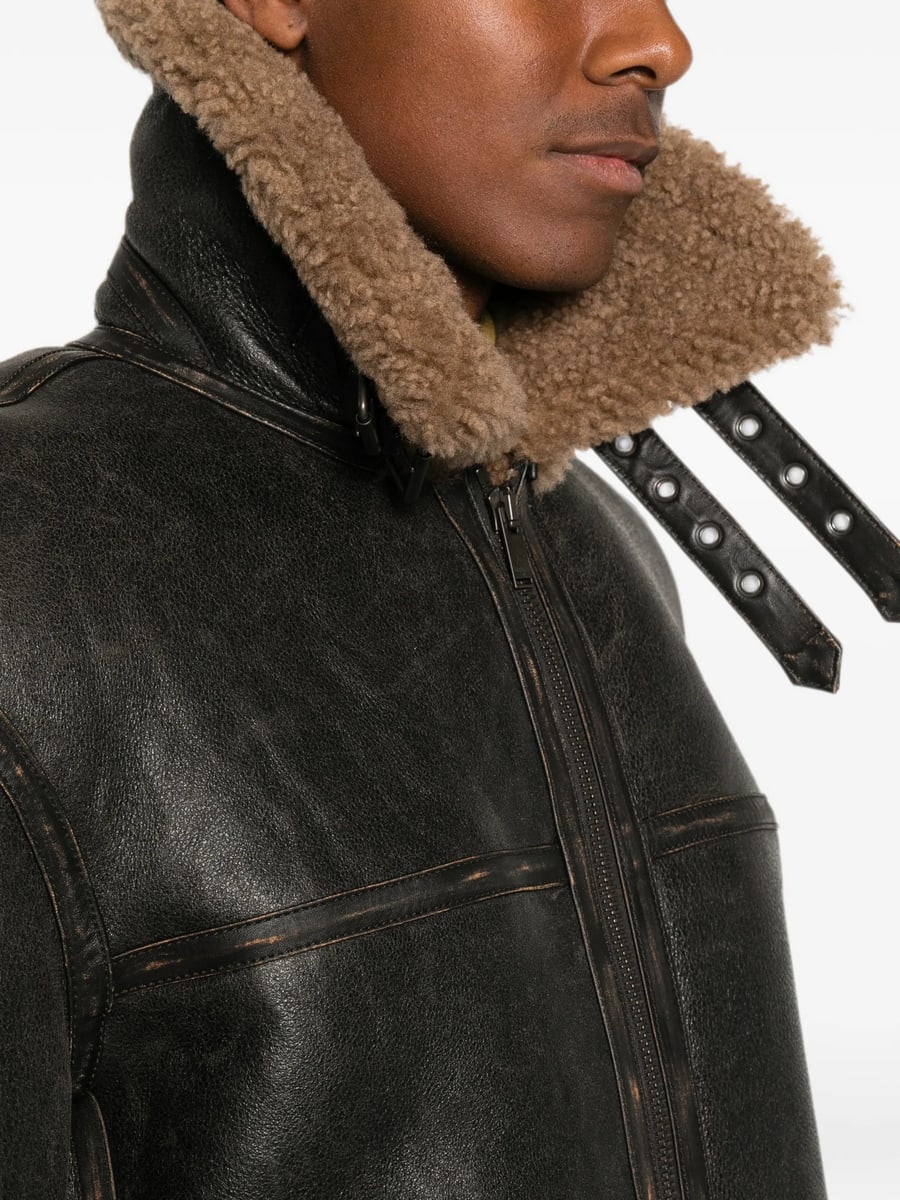 Saint Laurent Saint Laurent Shearling-trim Leather Jacket, view 2