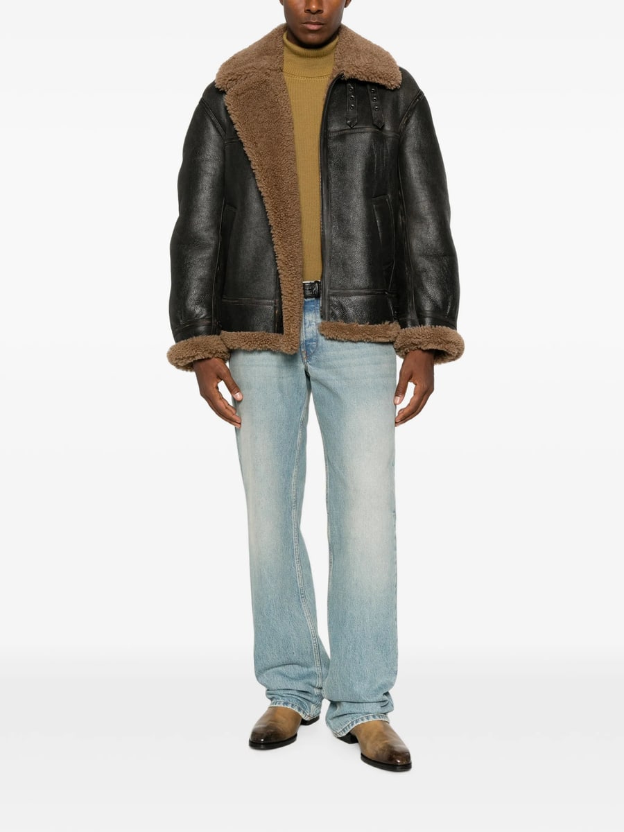 Saint Laurent Saint Laurent Shearling-trim Leather Jacket, view 3