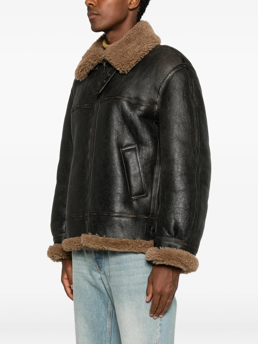 Saint Laurent Saint Laurent Shearling-trim Leather Jacket, view 4