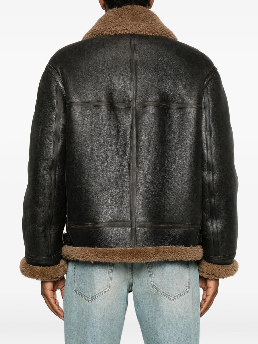Saint Laurent Saint Laurent Shearling-trim Leather Jacket, view 5