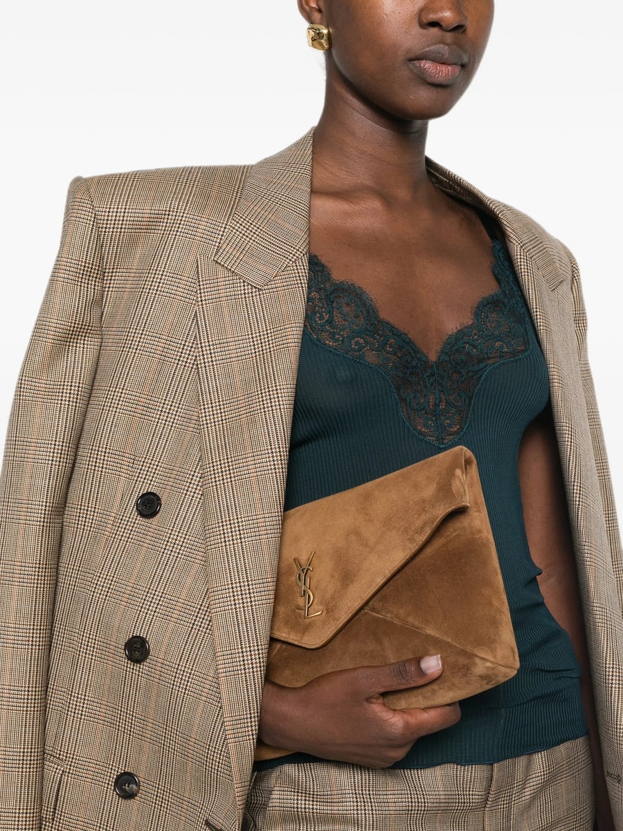 Saint Laurent Saint Laurent Large Cassandre Suede Clutch Bag, view 3