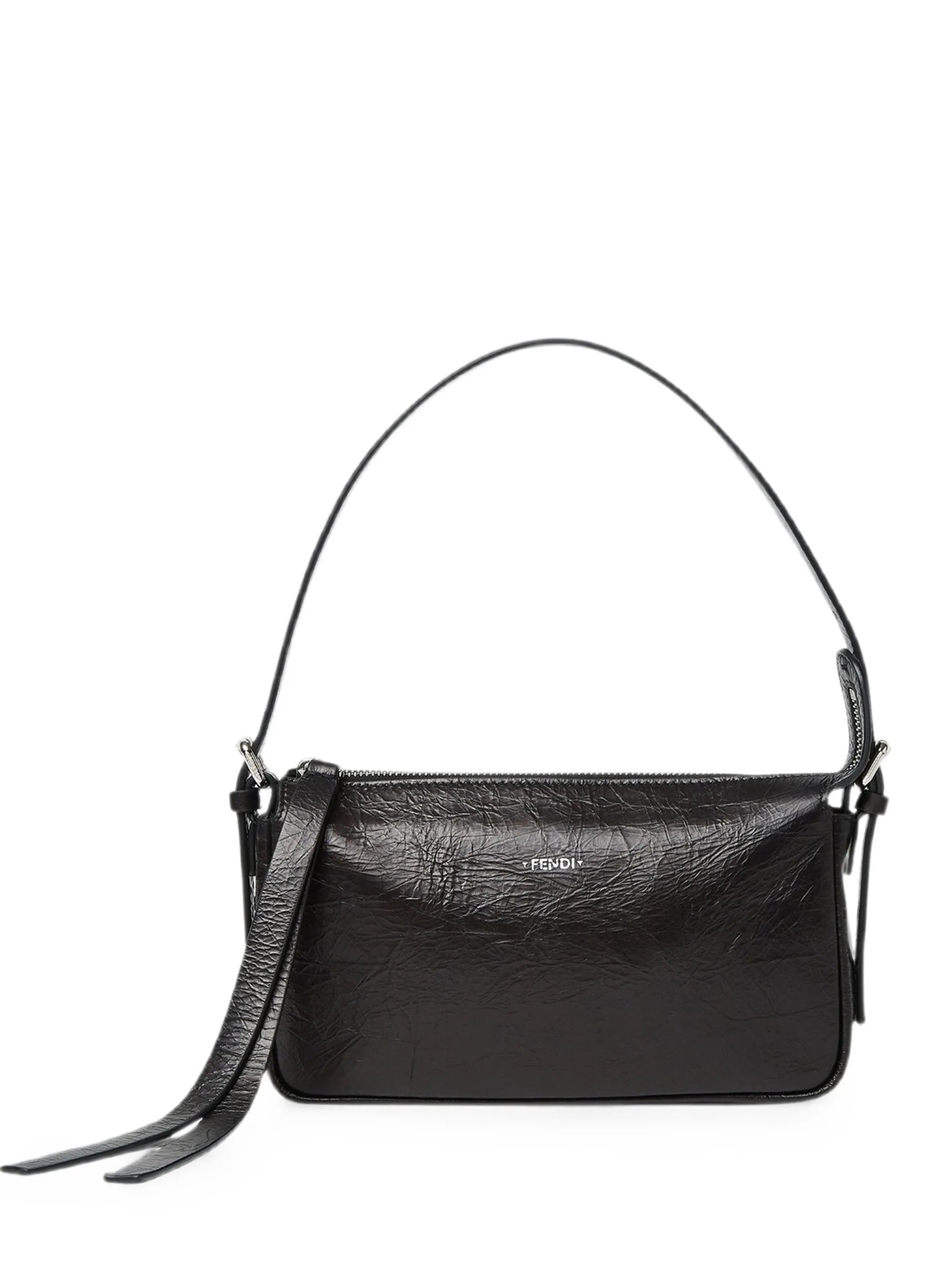 Fendi Fendi Small Zip Top Crinkled-leather Shoulder Bag