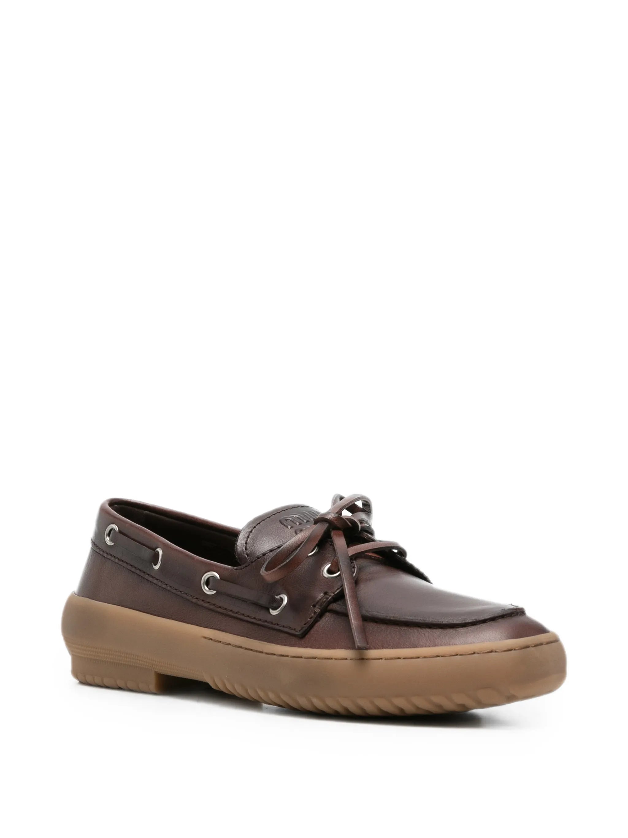 Miu Miu Miu Miu Lace-up Leather Loafers, view 2