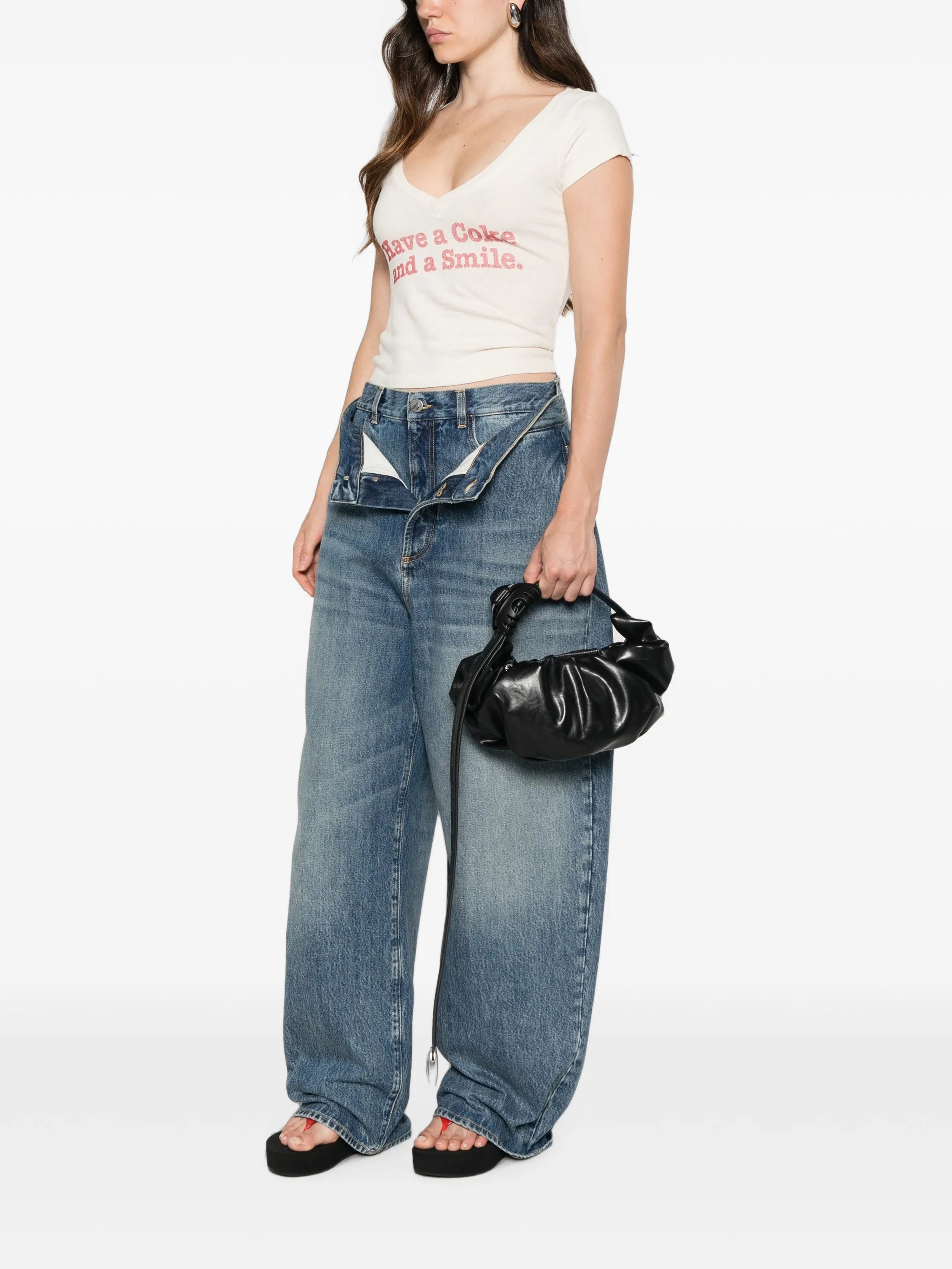Re/done Re/done X Coca Cola Slogan-print V-neck T-shirt, view 2