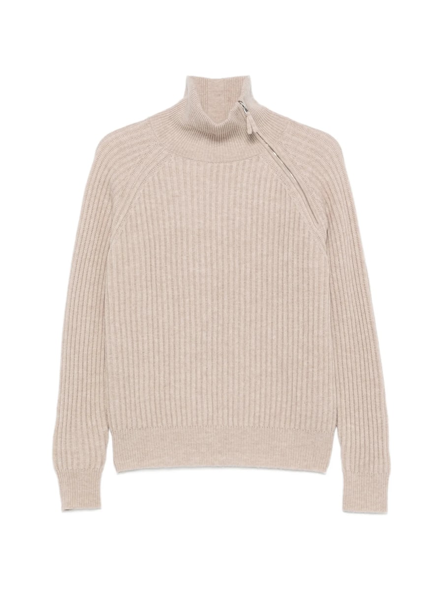 Allude Allude Ribbed Zip-neck Sweater