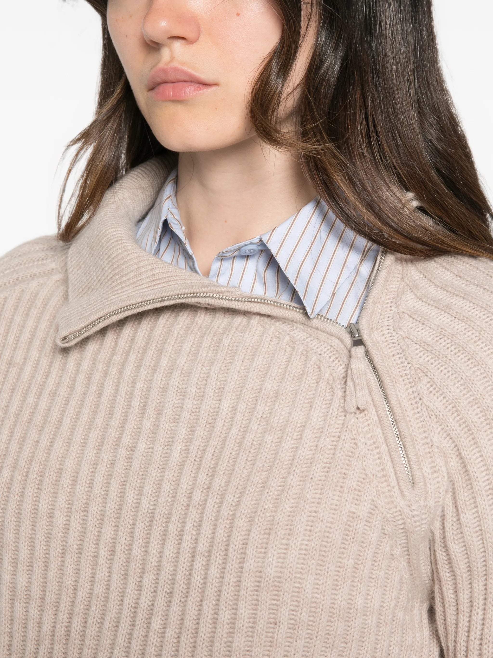 Allude Allude Ribbed Zip-neck Sweater, view 2