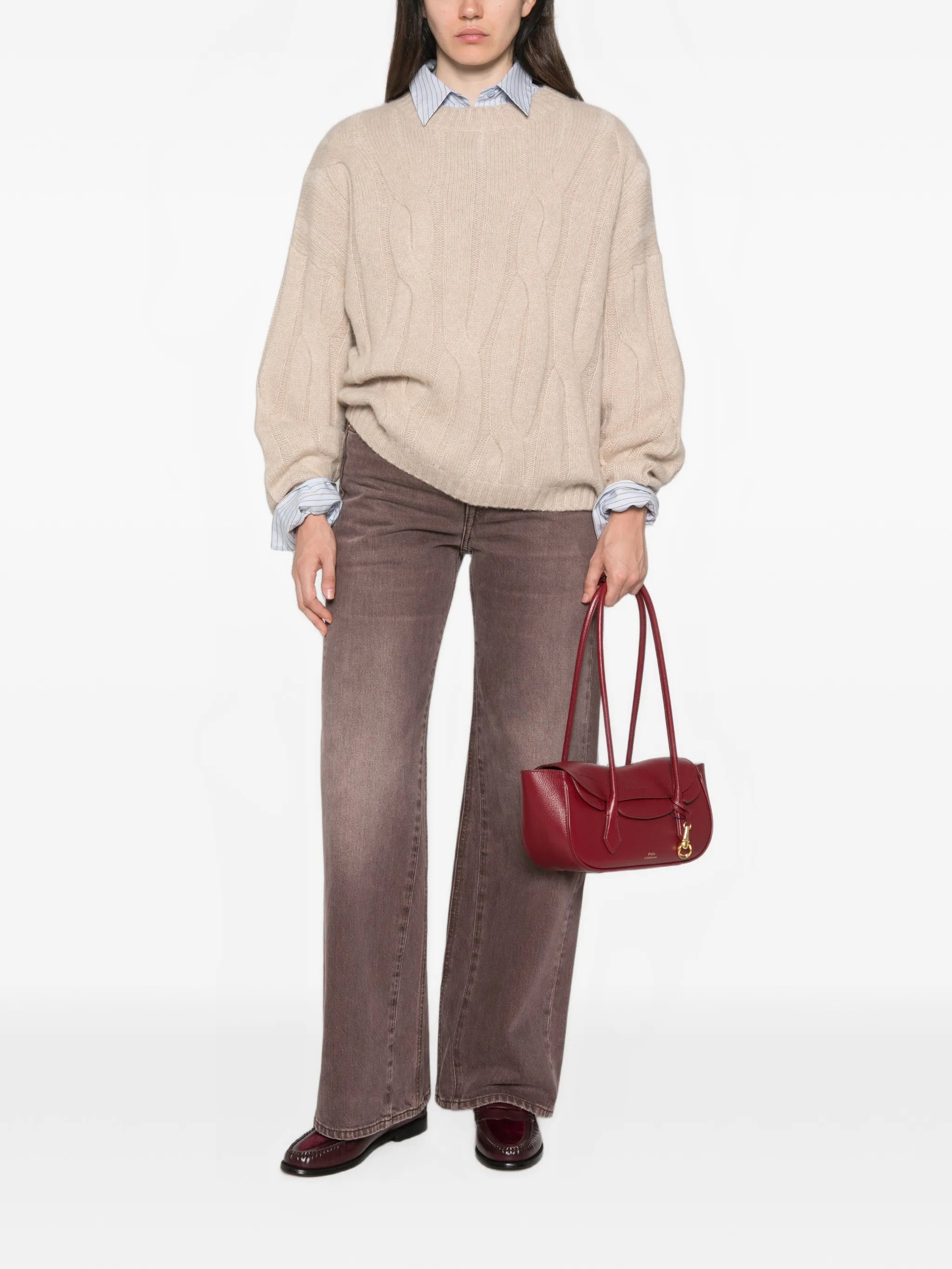 Allude Allude Cable-knit Drop-shoulder Sweater, view 2