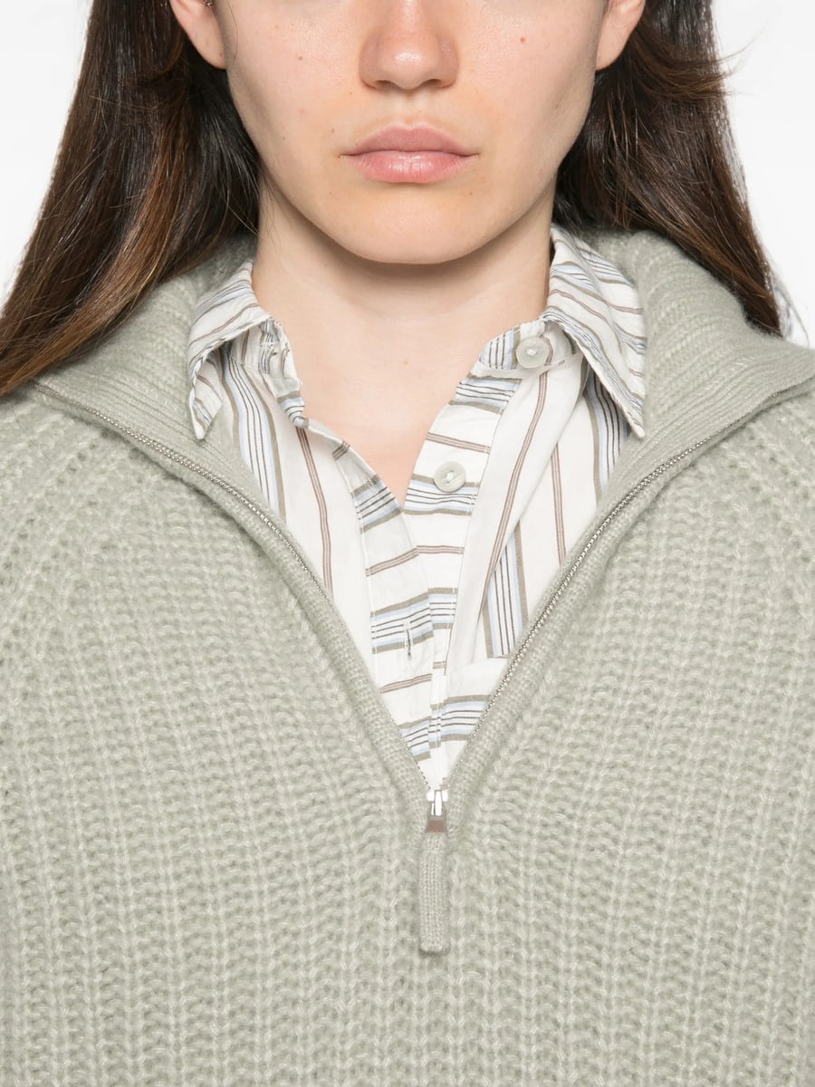 Allude Allude Ribbed-knit Zip-up Sweater, view 4