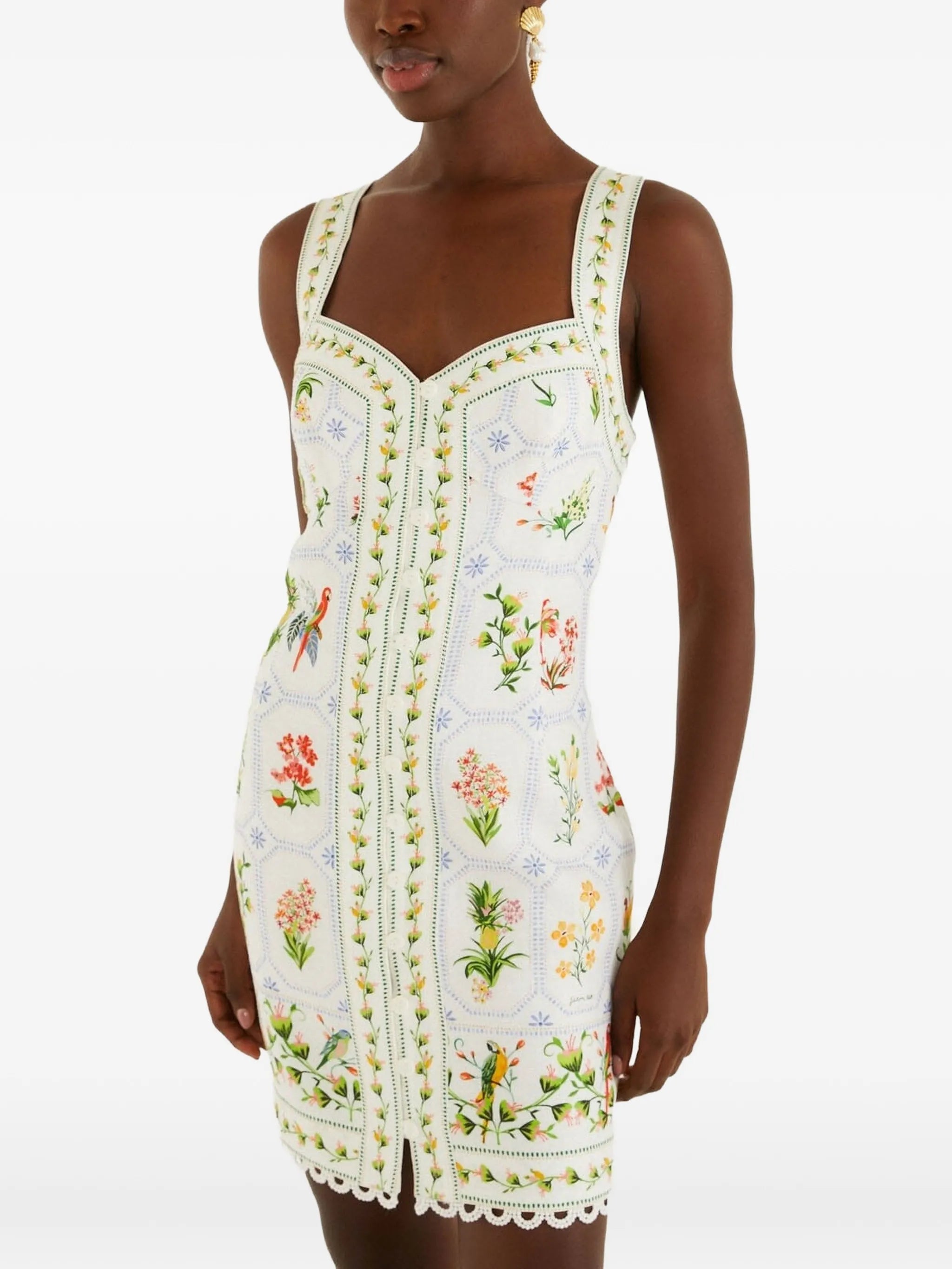 Farm Rio Farm Rio Floral-print Scallop-trim Dress