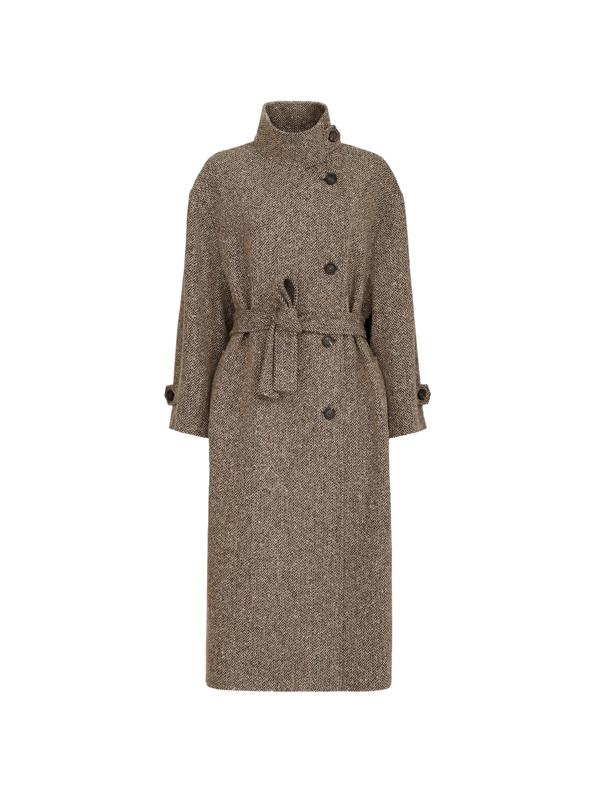 Brunello Cucinelli Brunello Cucinelli Sparkling Virgin Wool Chevron Belted Coat With Monili
