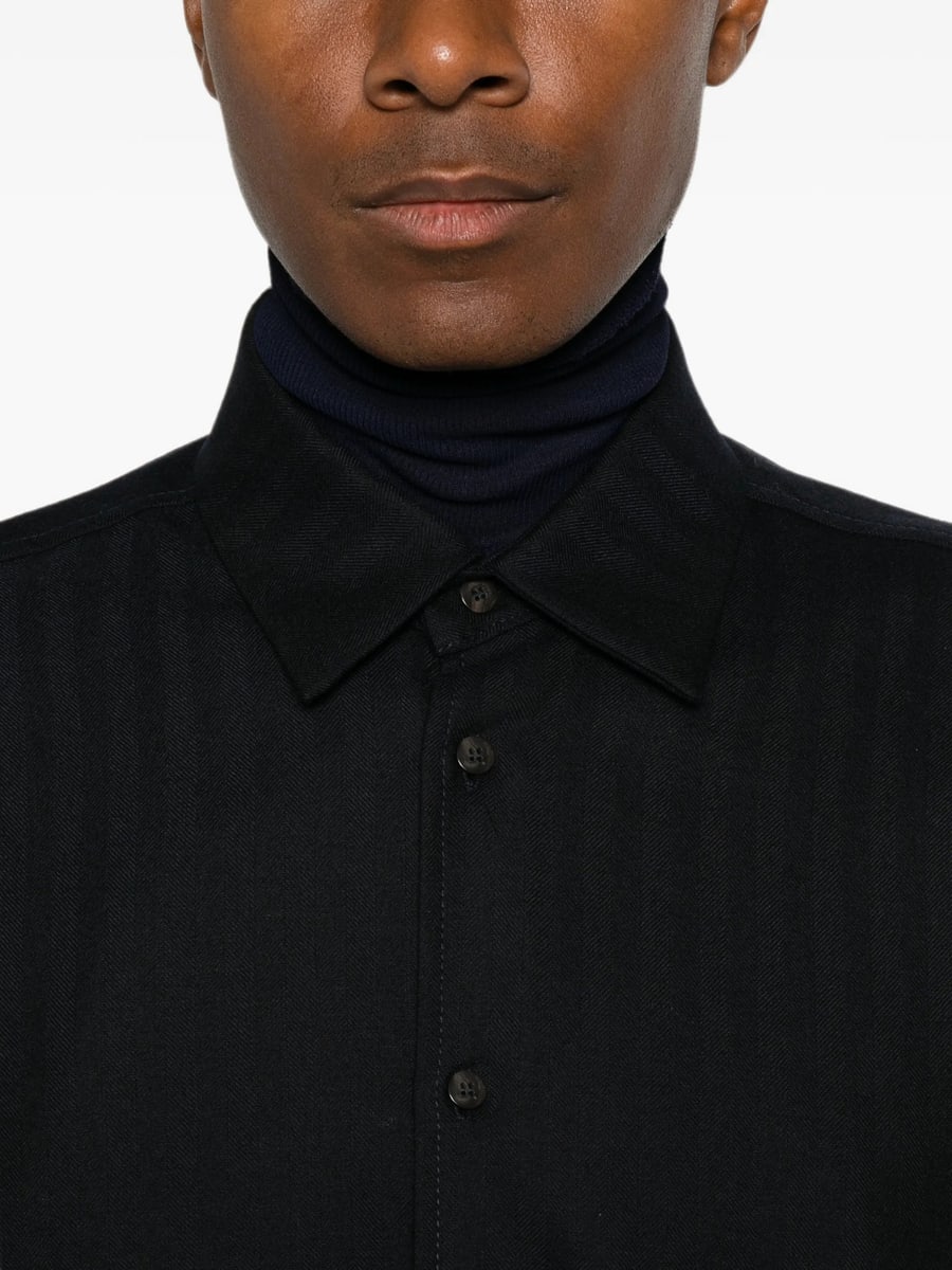 Spina Spina Herringbone-weave Button-down Shirt, view 3