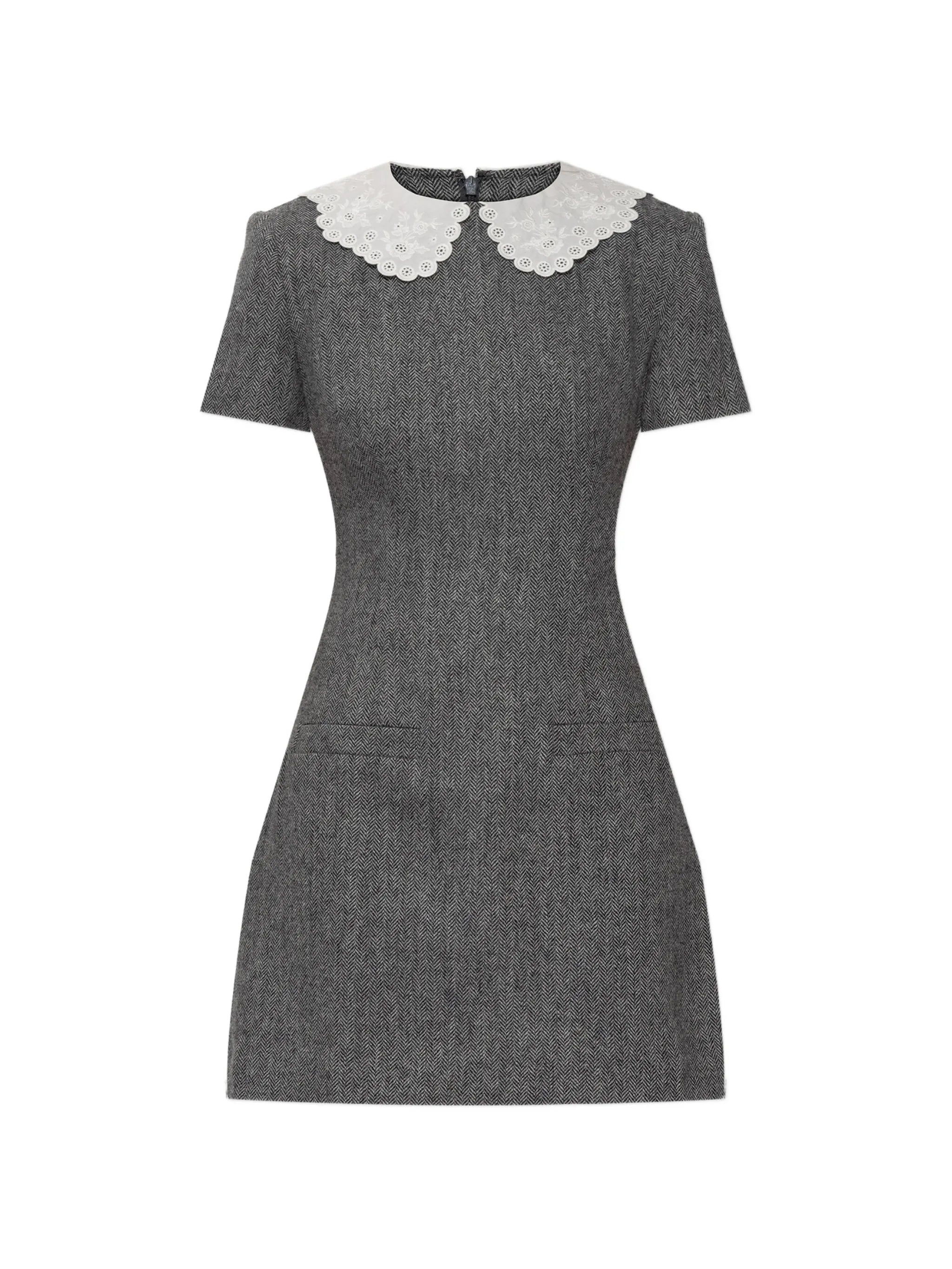 self-portrait Self-portrait Herringbone Lace Collar Mini Dress
