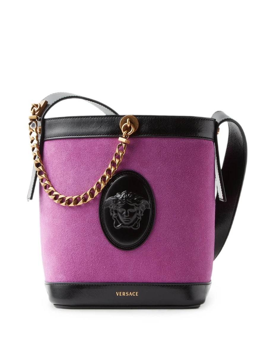 Versace Versace Pivot Mini Suede Bucket Bag