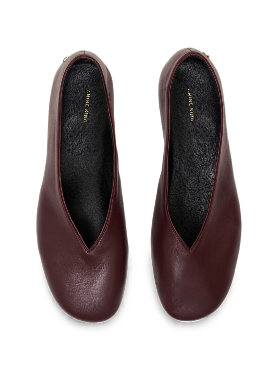 Anine Bing Anine Bing Ana Ballet Flats Smooth Leather - Fig, view 3