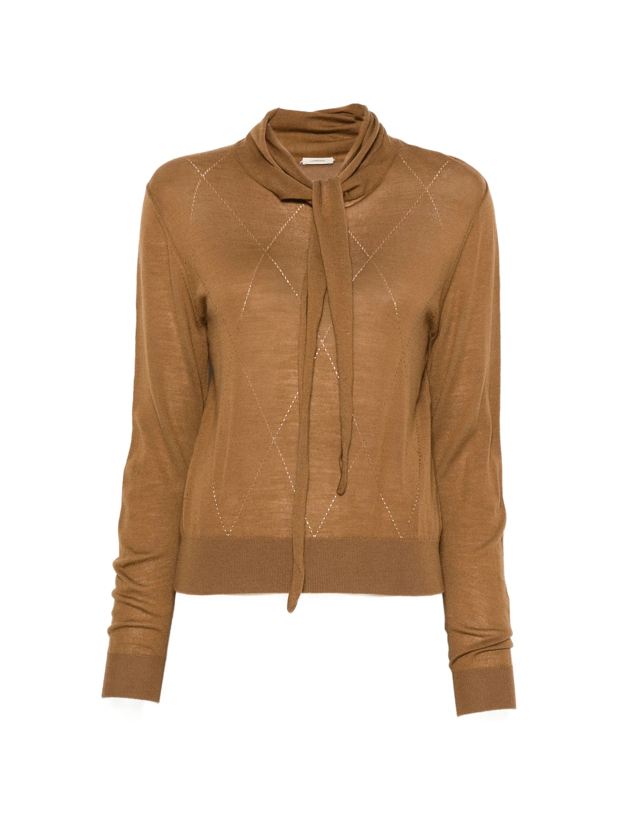 Lamrons Lamrons Pussy-bow Pointelle-knit Sweater