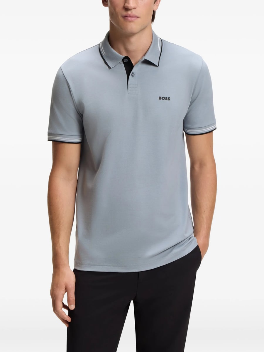 Boss Boss Stretch-cotton Slim-fit Polo Shirt With Branding And Stripes, view 2