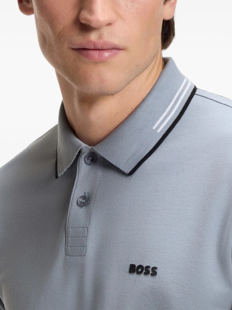 Boss Boss Stretch-cotton Slim-fit Polo Shirt With Branding And Stripes, view 3