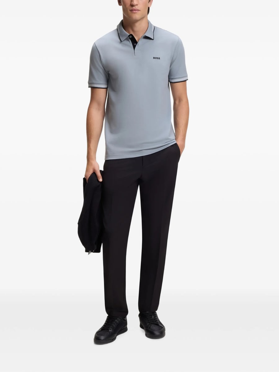 Boss Boss Stretch-cotton Slim-fit Polo Shirt With Branding And Stripes, view 4