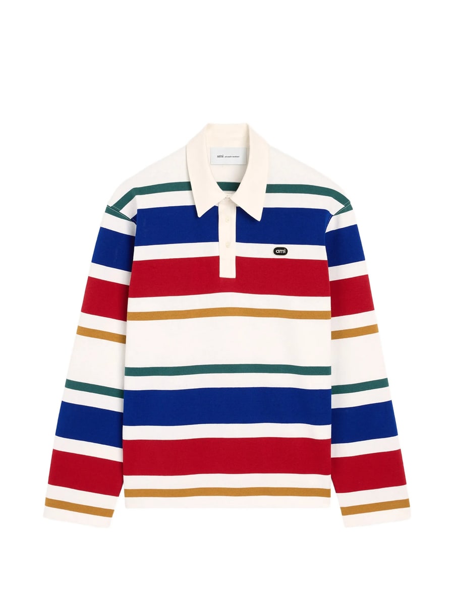 AMI Paris Ami Paris Striped Cotton Polo With Ami Patch