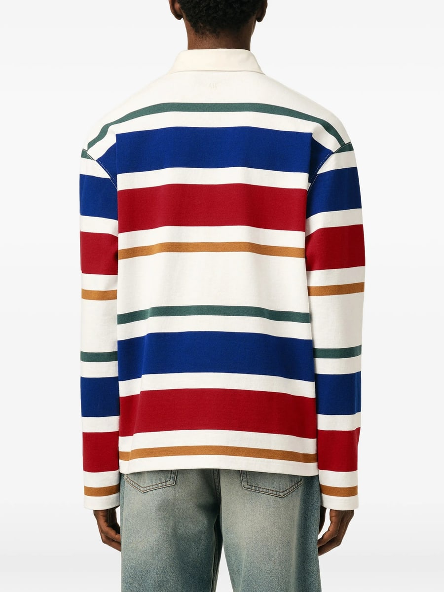 AMI Paris Ami Paris Striped Cotton Polo With Ami Patch, view 2