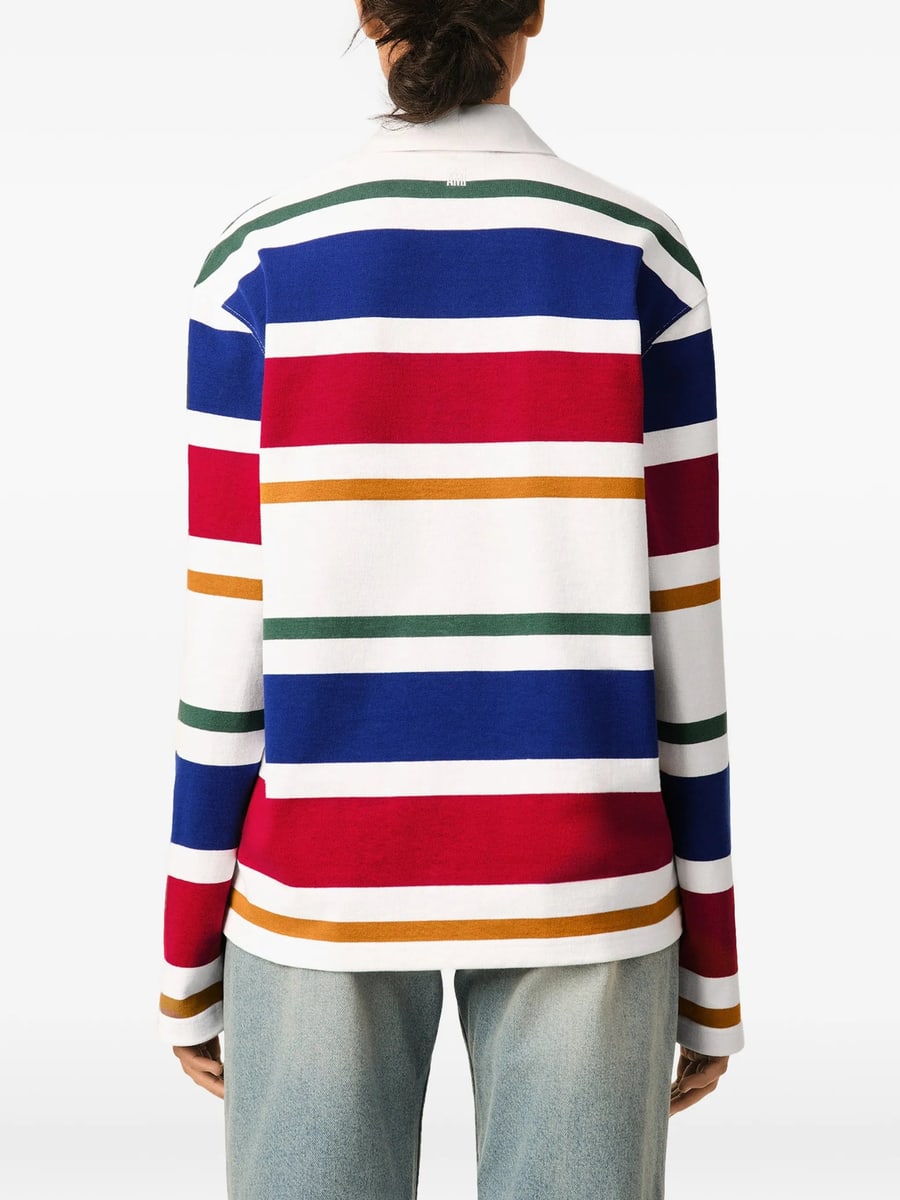 AMI Paris Ami Paris Striped Cotton Polo With Ami Patch, view 3