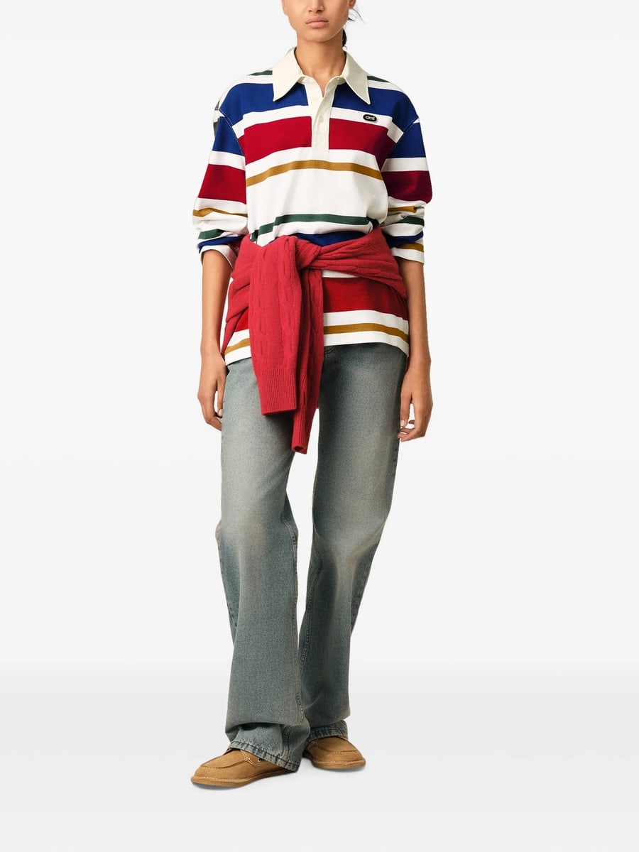 AMI Paris Ami Paris Striped Cotton Polo With Ami Patch, view 5