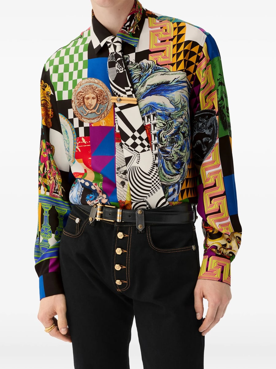 Versace Versace Printed Silk-twill Regular Shirt, view 3