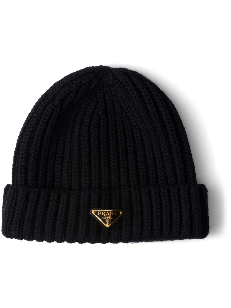 Prada Prada Triangle-logo Ribbed Beanie