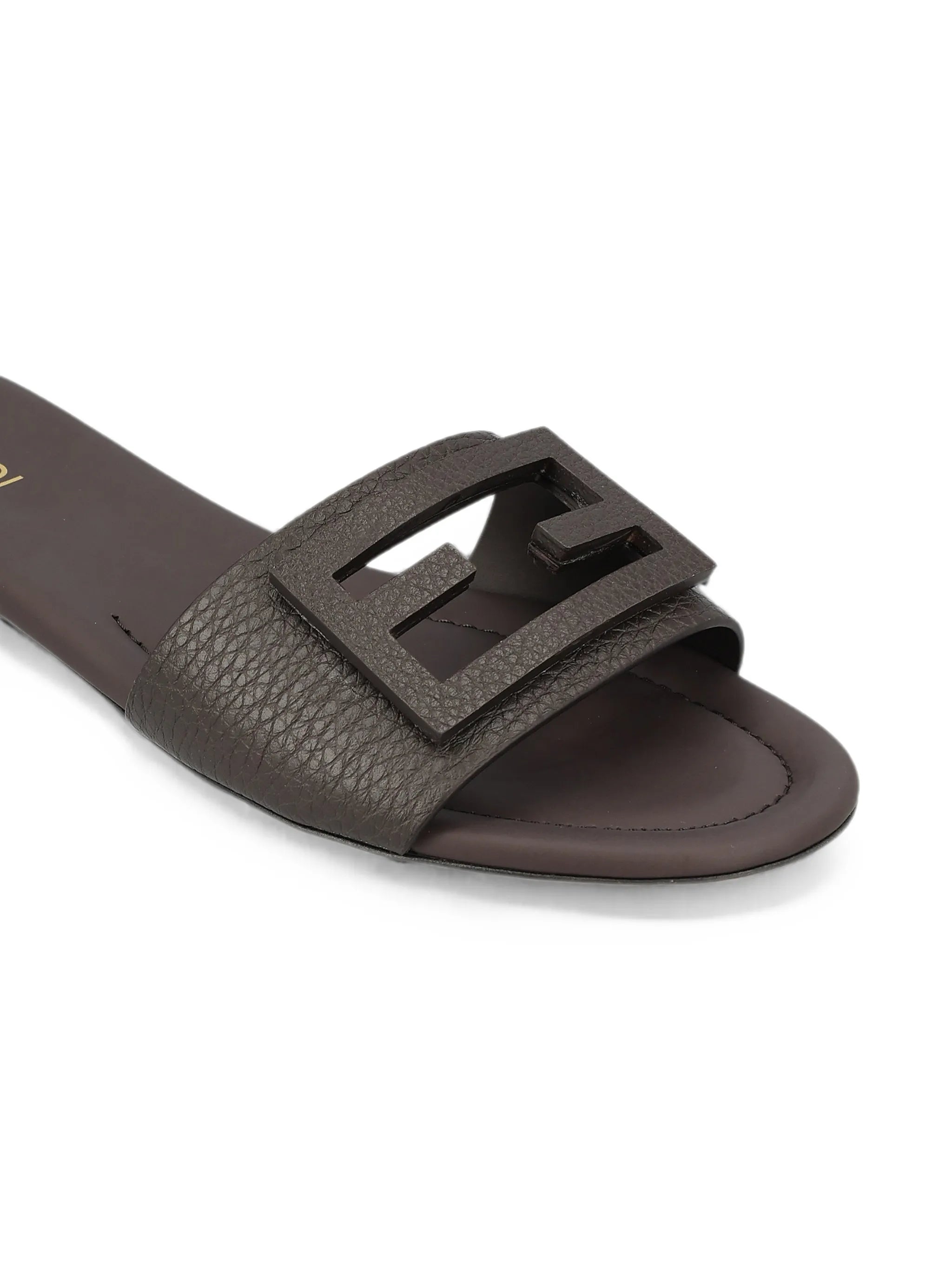 Fendi Fendi Baguette Dark Brown Leather Slides, view 2