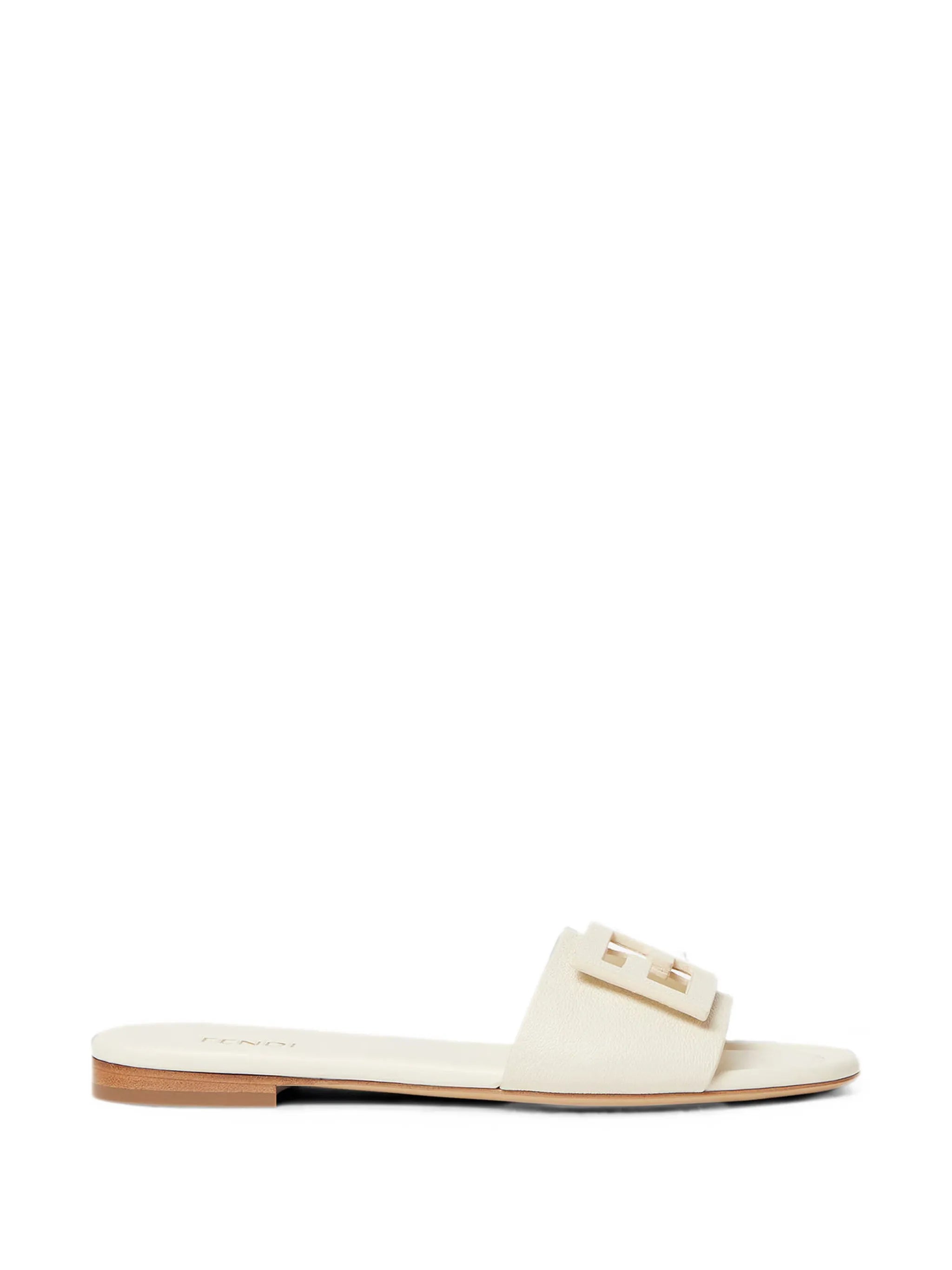 Fendi Fendi Baguette Parchment-coloured Leather Slides