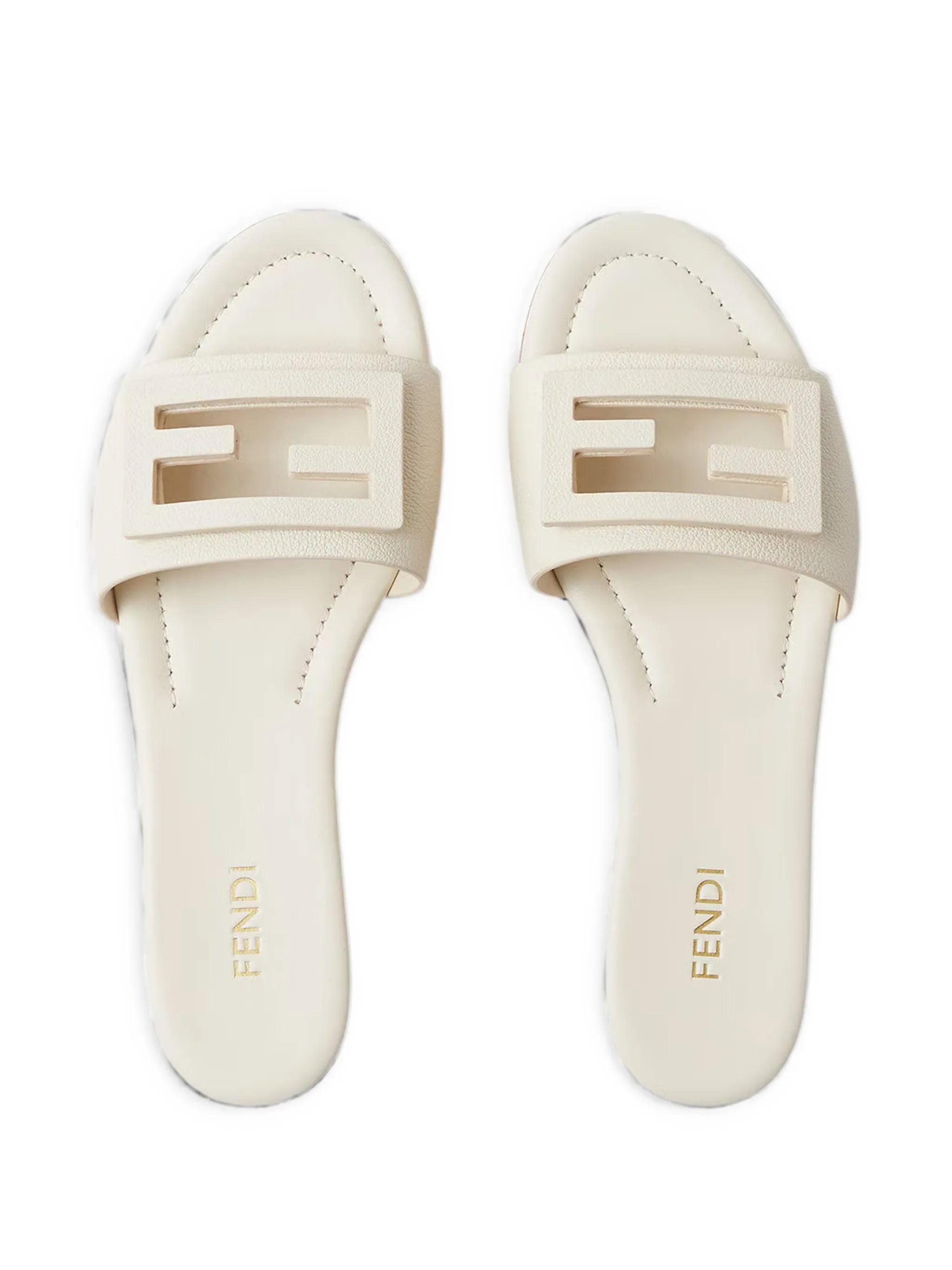 Fendi Fendi Baguette Parchment-coloured Leather Slides, view 2