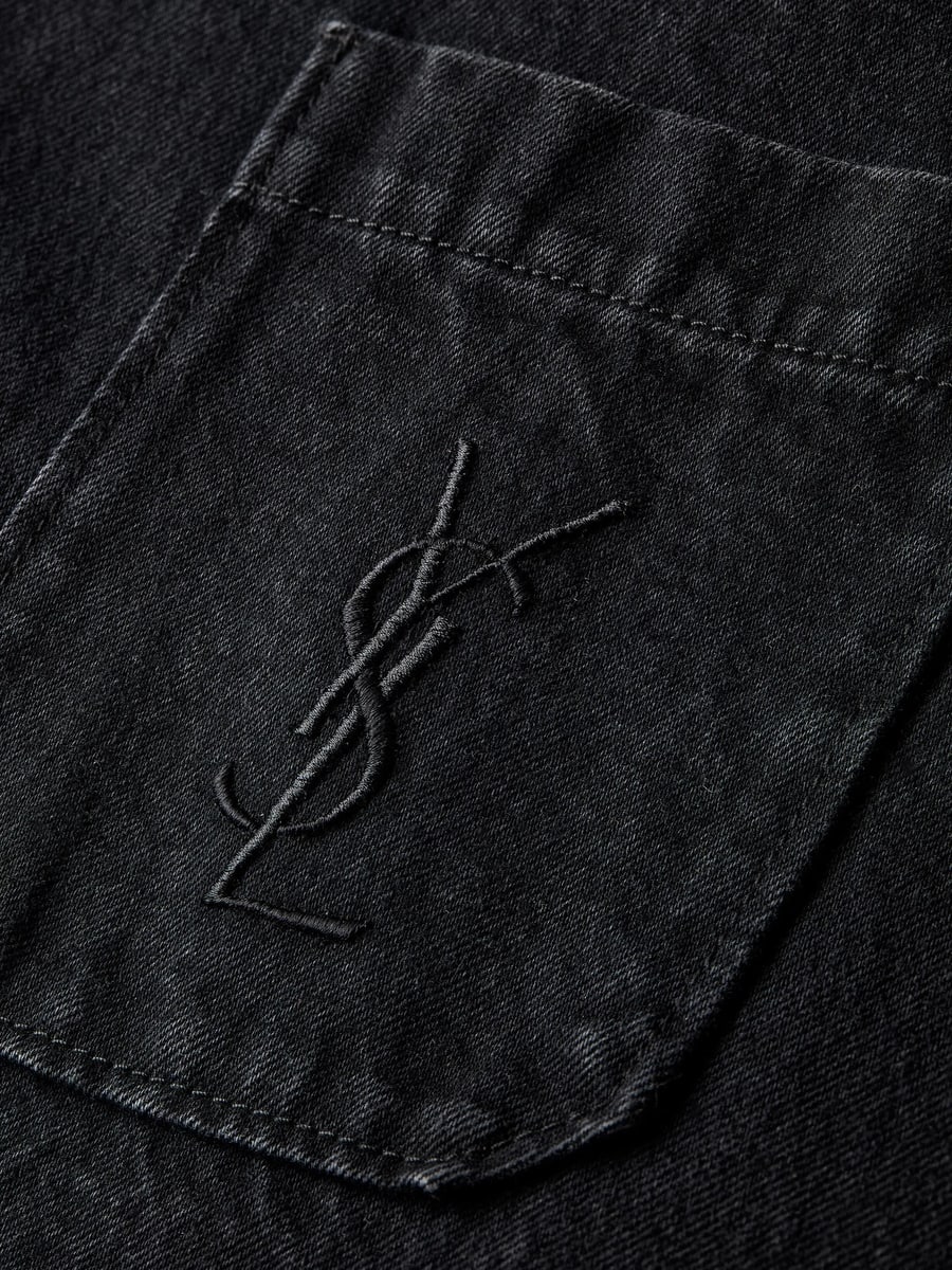 Saint Laurent Saint Laurent Cassandre Overshirt In Cotton Linen Gabardine, view 3