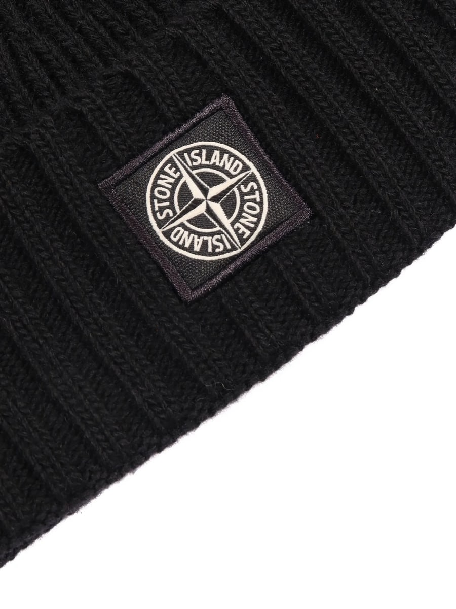 Stone Island Stone Island Logo-patch Ribbed-knit Beanie Hat, view 2