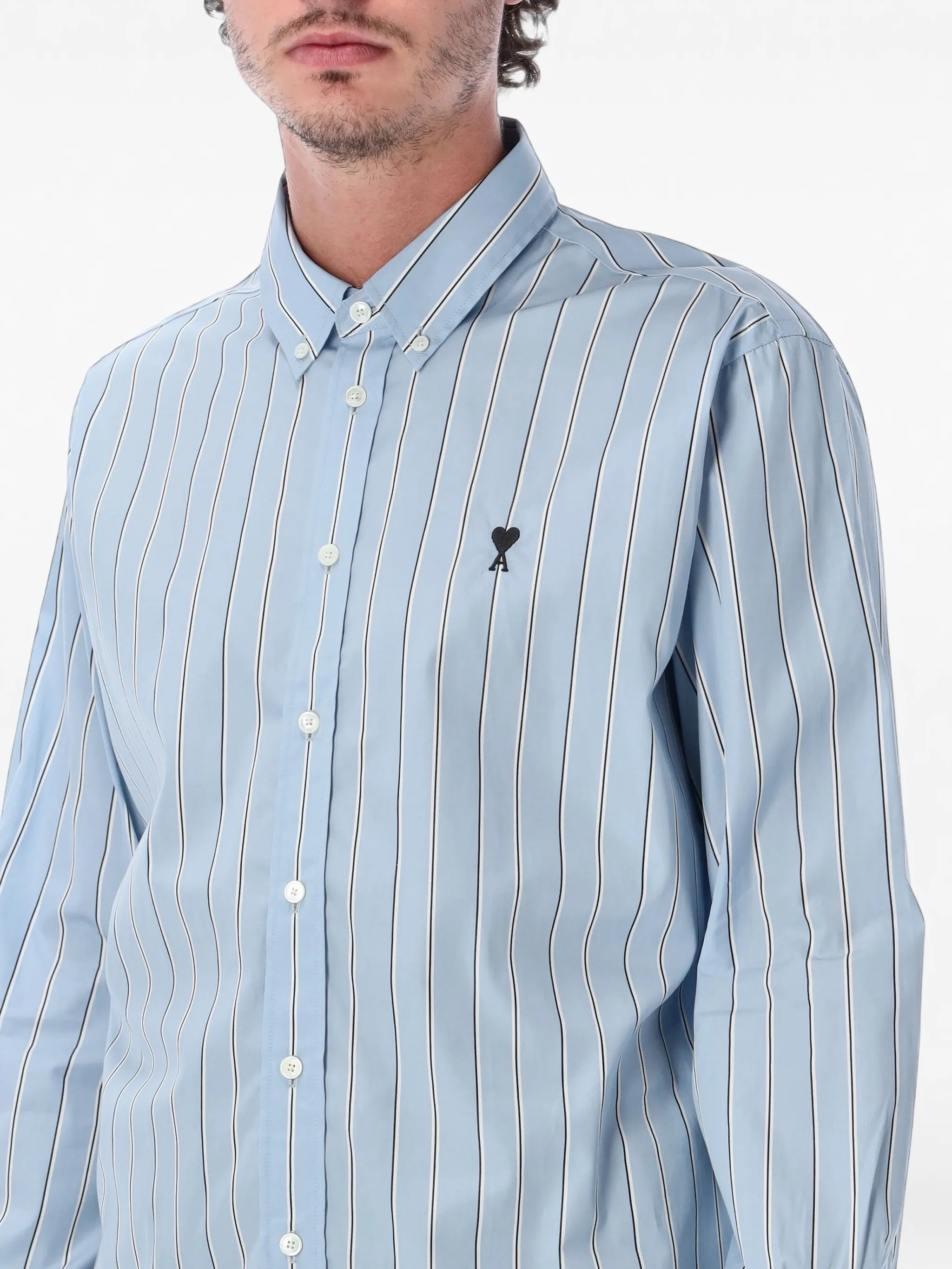 AMI Paris Ami Paris Ami De Coeur Vertical-stripe Shirt, view 2