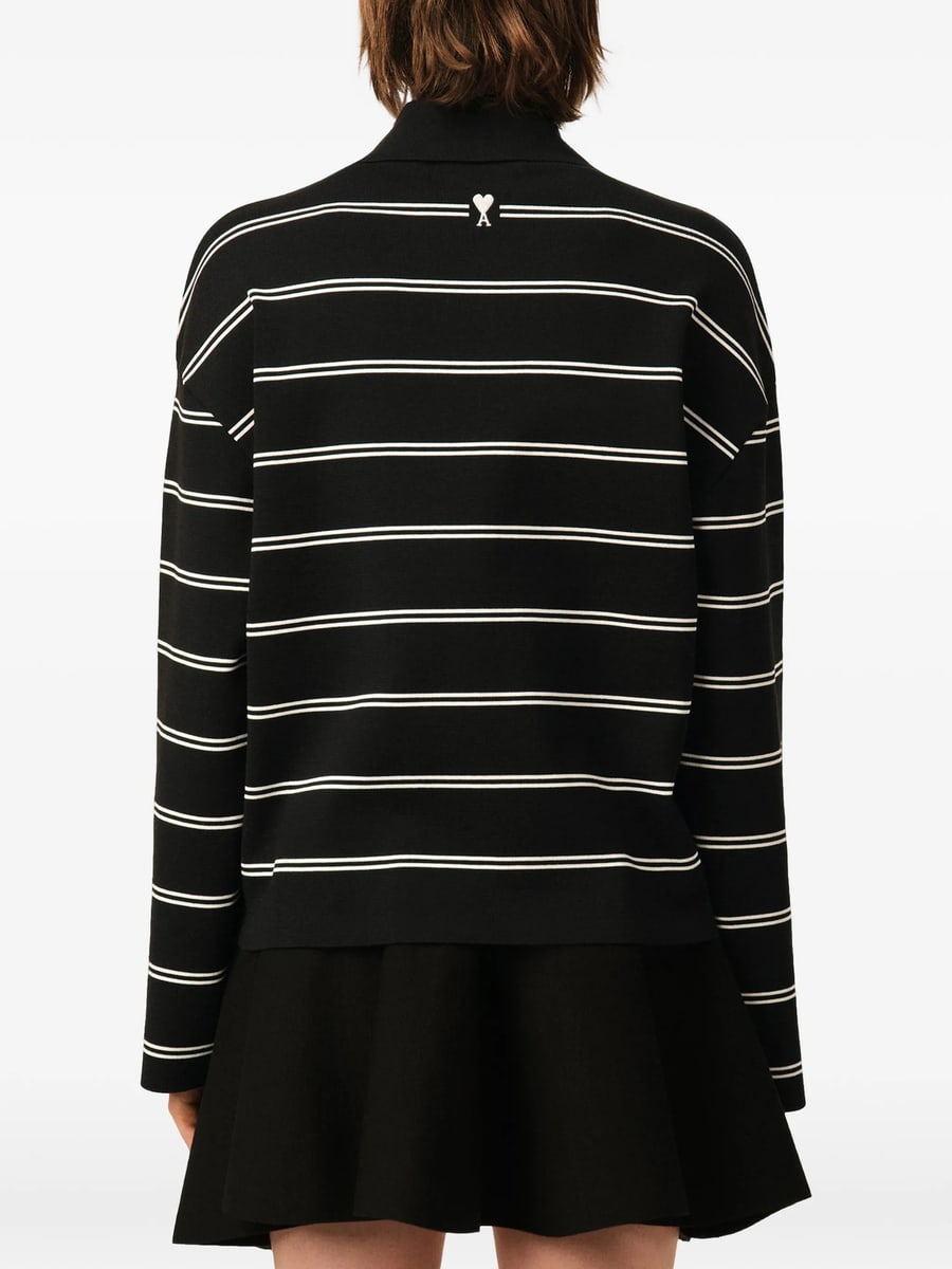 AMI Paris Ami Paris Cotton Ami Patch Striped Polo, view 3