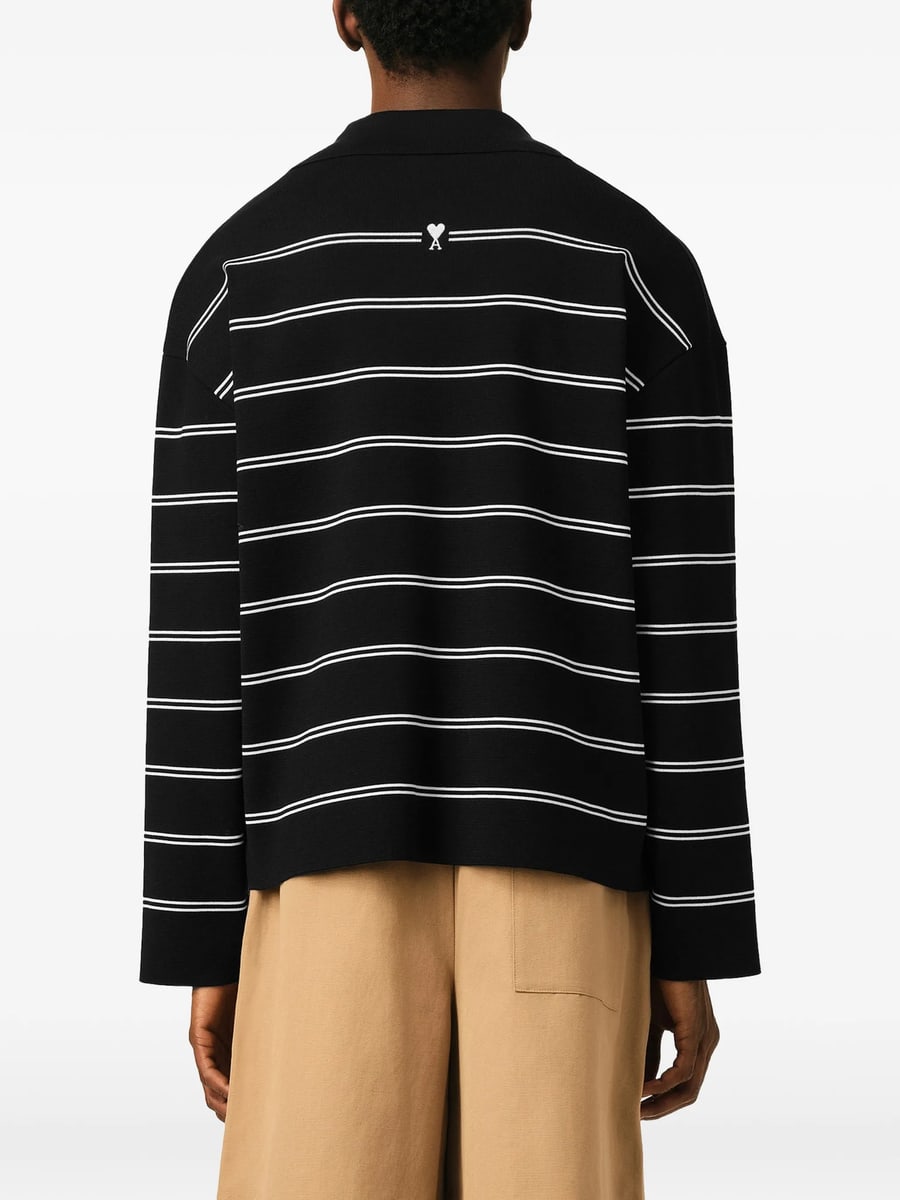 AMI Paris Ami Paris Cotton Ami Patch Striped Polo, view 6