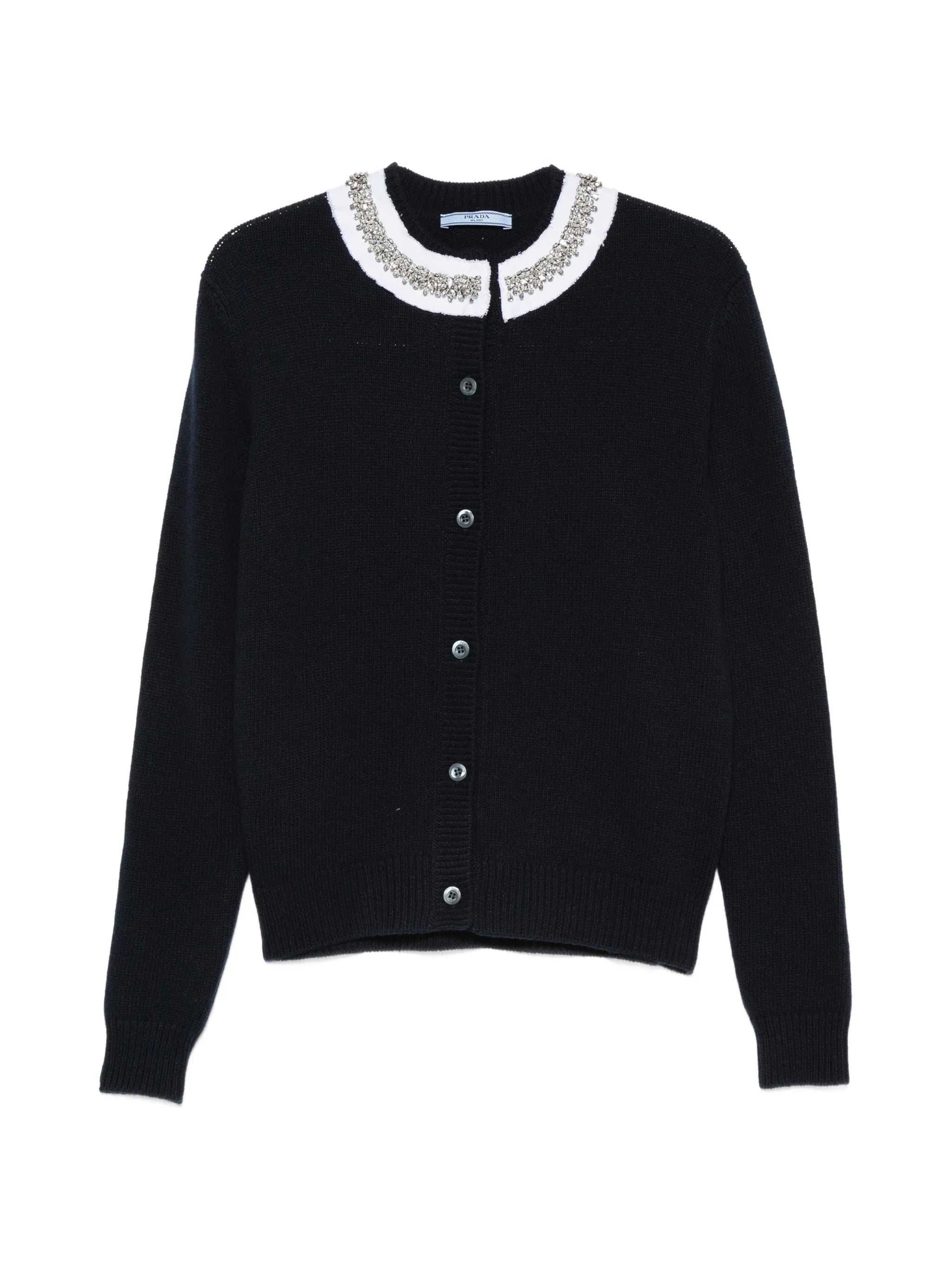 Prada Prada Crystal-embellished Ruffled-collar Cardigan
