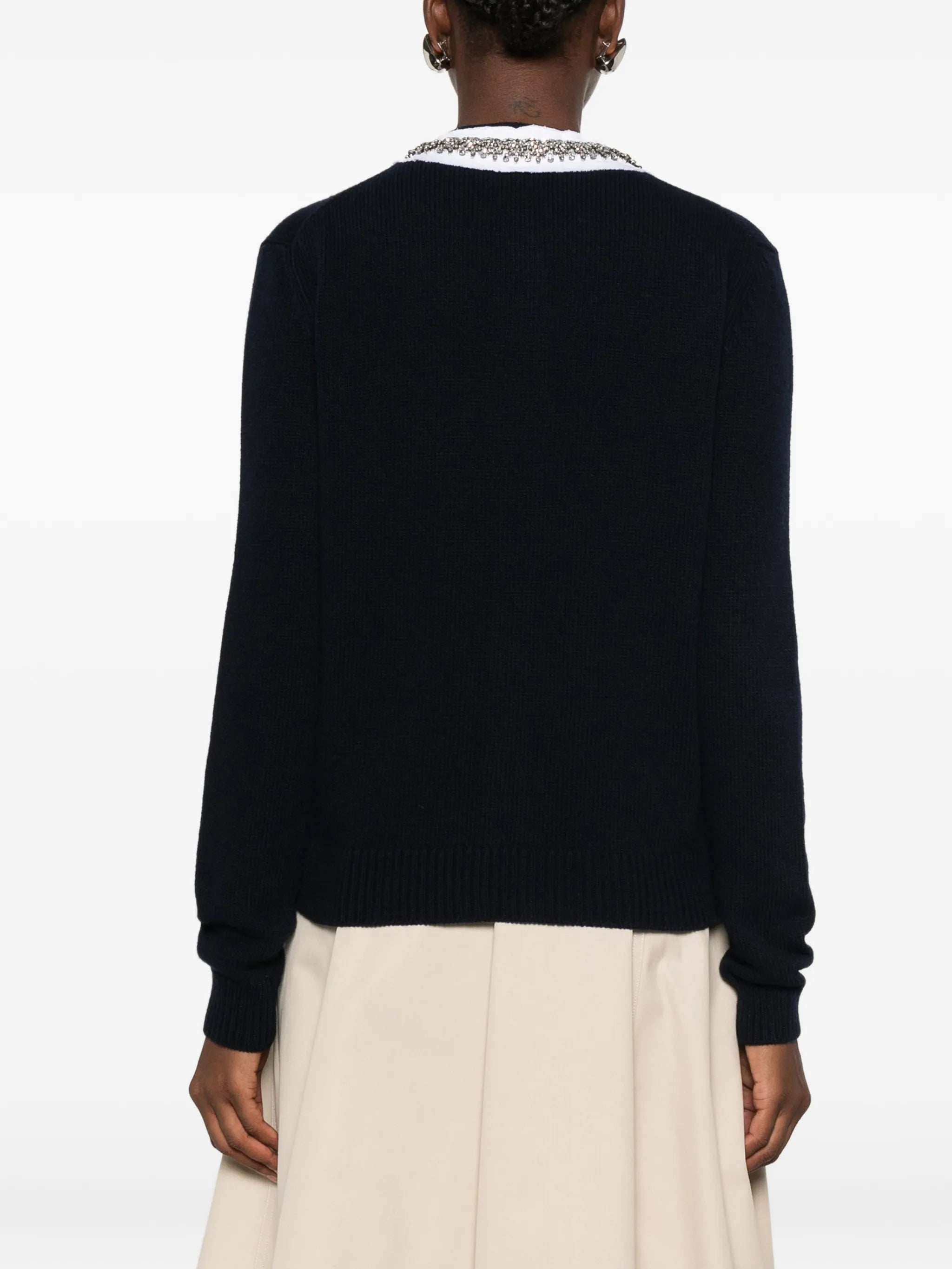 Prada Prada Crystal-embellished Ruffled-collar Cardigan, view 2