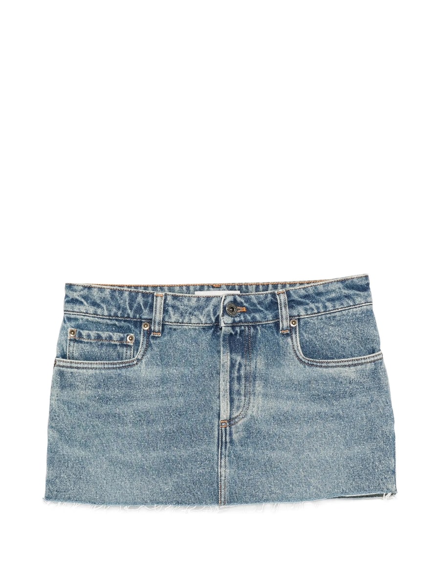 Miu Miu Miu Miu Logo-patch Frayed-hem Mini Denim Skirt