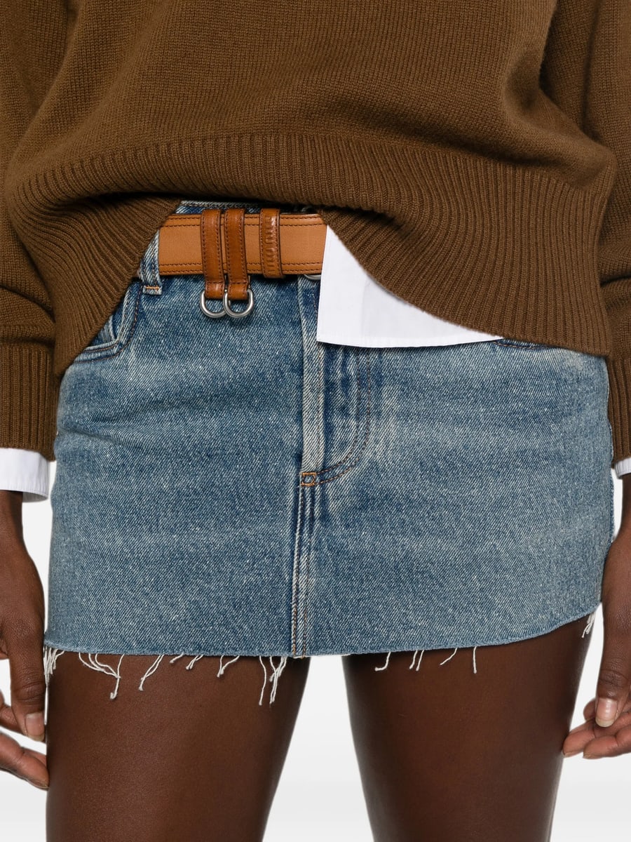 Miu Miu Miu Miu Logo-patch Frayed-hem Mini Denim Skirt, view 4