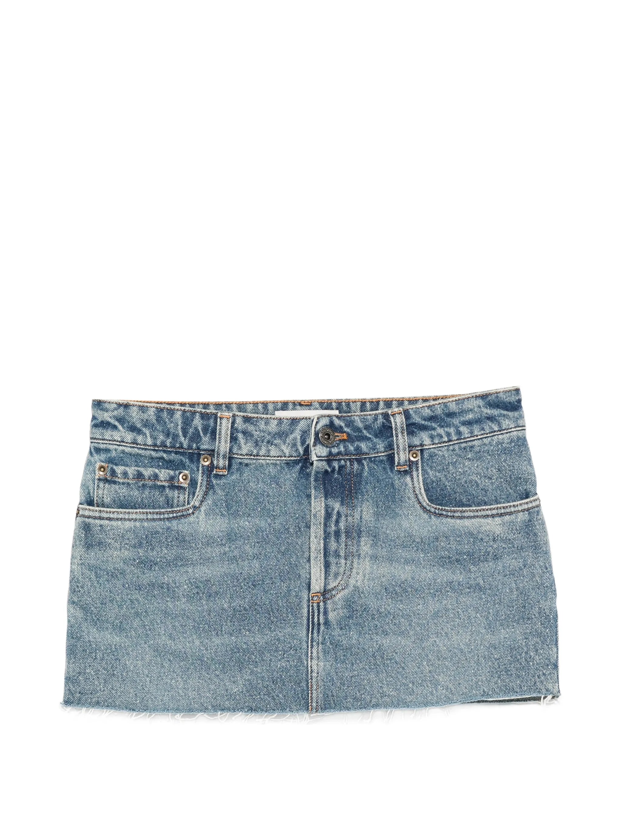 Miu Miu Miu Miu Logo-patch Frayed-hem Mini Denim Skirt