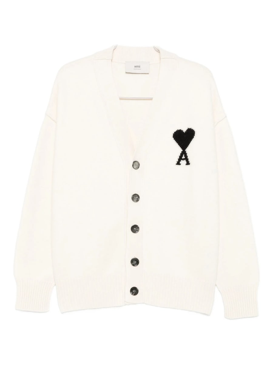 AMI Paris Ami Paris Ami De Coeur Monogram Wool Cardigan