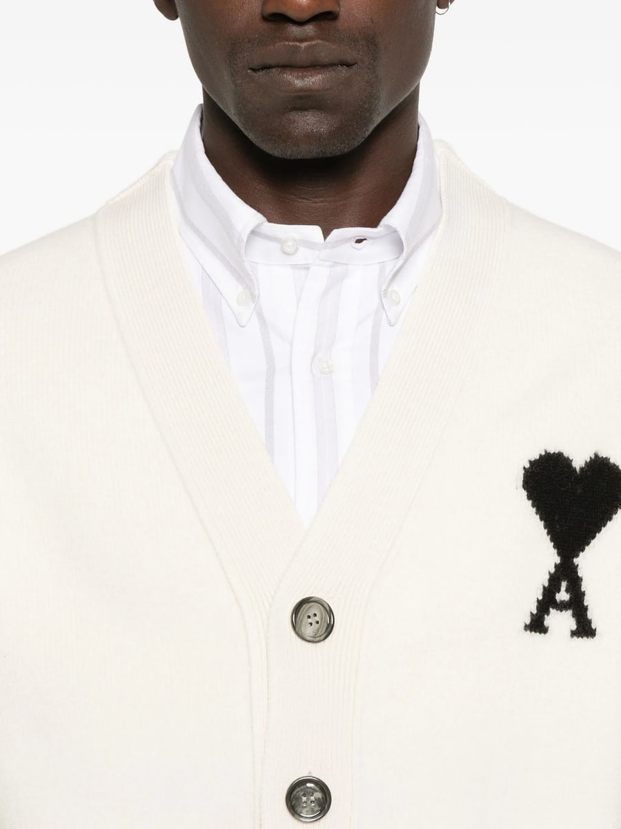 AMI Paris Ami Paris Ami De Coeur Monogram Wool Cardigan, view 2