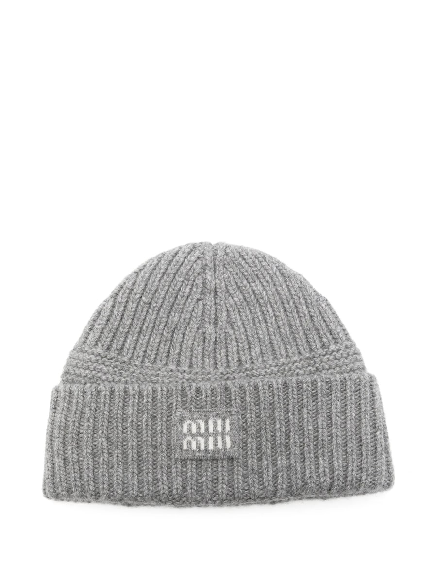 Miu Miu Miu Miu Logo-patch Ribbed-knit Wool Beanie
