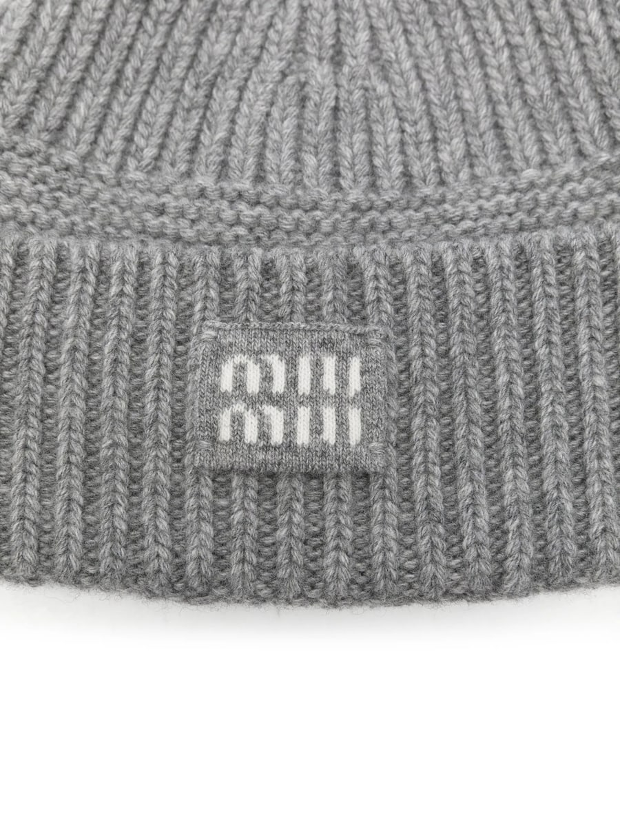 Miu Miu Miu Miu Logo-patch Ribbed-knit Wool Beanie, view 3
