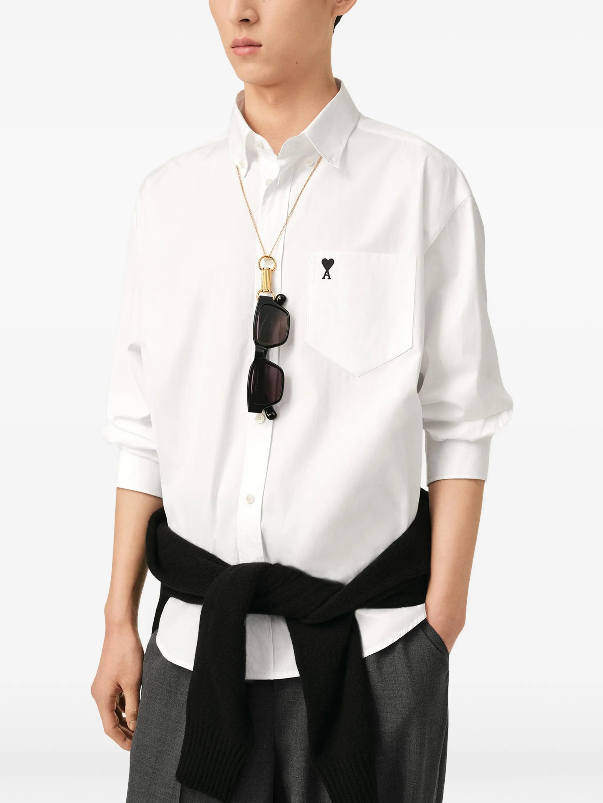 AMI Paris Ami Paris Boxy Cotton Shirt With Ami De Coeur, view 2