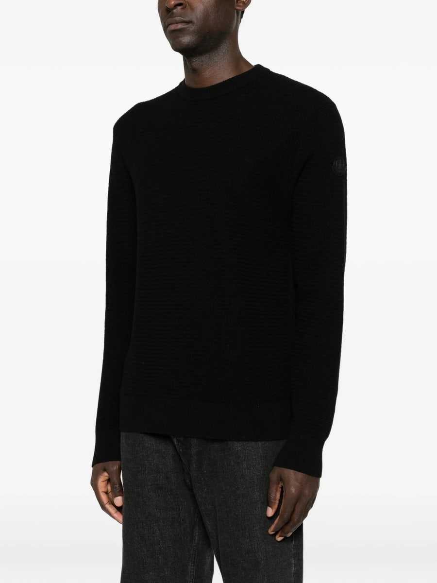 Moncler Moncler Logo-patch Waffle-knit Sweater, view 3